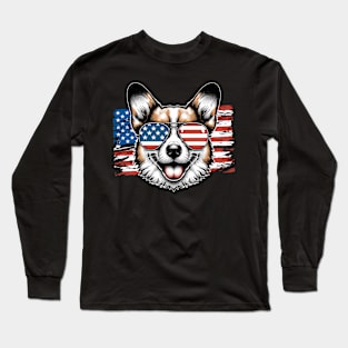 Corgi Patriotic Sunglasses American Flag 4th of July Long Sleeve T-Shirt